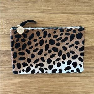 Clare V. Leopard Print Pony Hair Zip Pouch